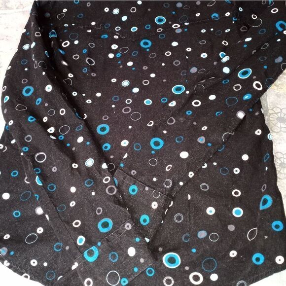 Cruel Girl M BlackMlticlrdPolkaDots Pockets Lngslvs CottonButtonUp Women's Shirt - Picture 9 of 9